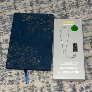 Heyday Blue and Gold Floral Notebook with Crossbody Phone Strap NWT